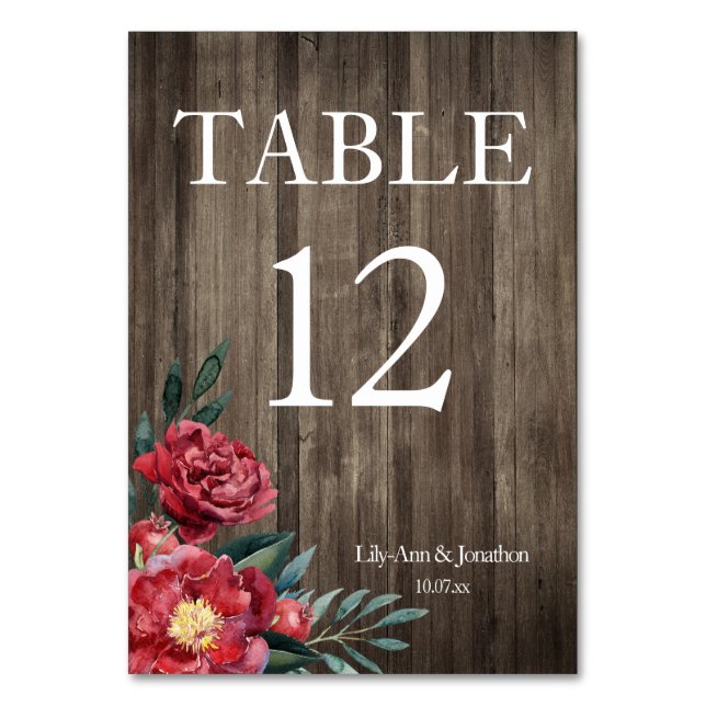 Numéro de table de mariage en bois rustique floral (Par défaut)