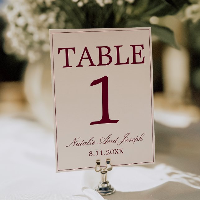 Numéro de table de mariage en Bourgogne et crème O (Créateur téléchargé)