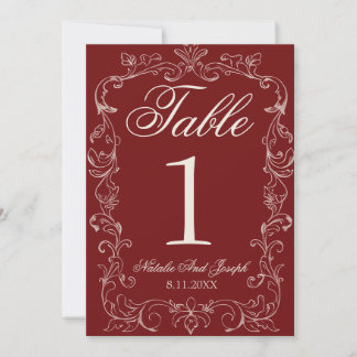 Numéro de table de mariage en Bourgogne vintage à