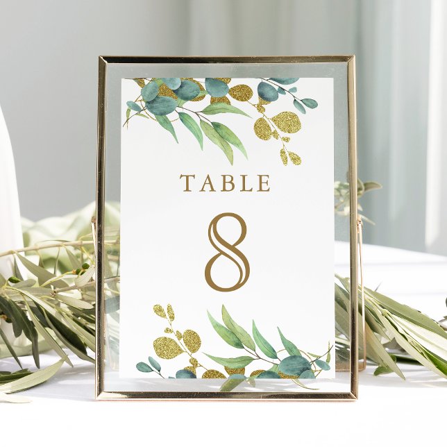 Numéro de table de mariage en branche dorée d'euca (Créateur téléchargé)
