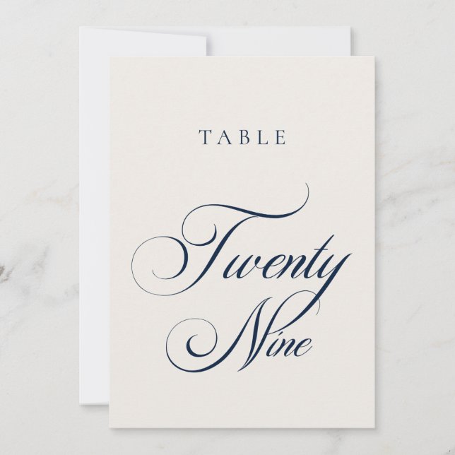 Numéro de table de mariage en calligraphie bleue c (Devant)