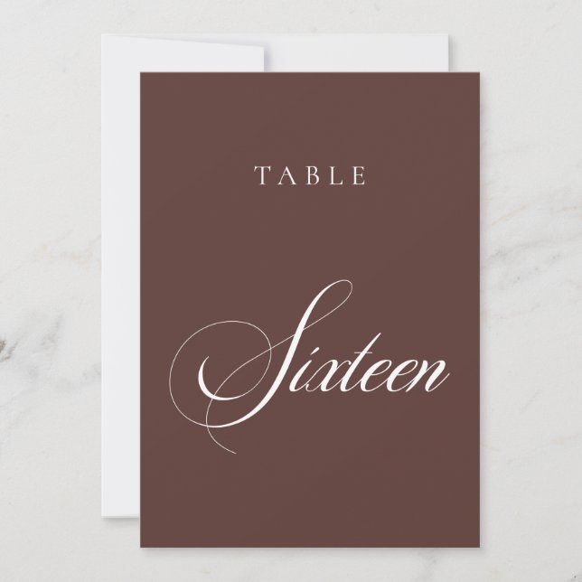 Numéro de table de mariage en calligraphie marron  (Devant)