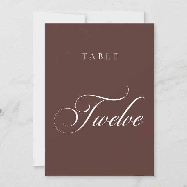 Numéro de table de mariage en calligraphie marron  (Devant)