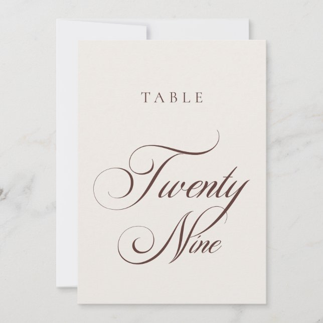 Numéro de table de mariage en calligraphie marron  (Devant)