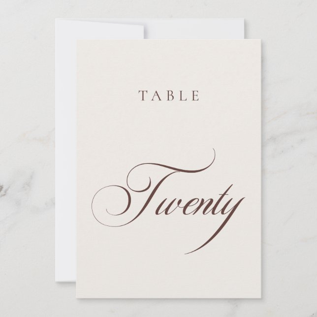 Numéro de table de mariage en calligraphie marron  (Devant)