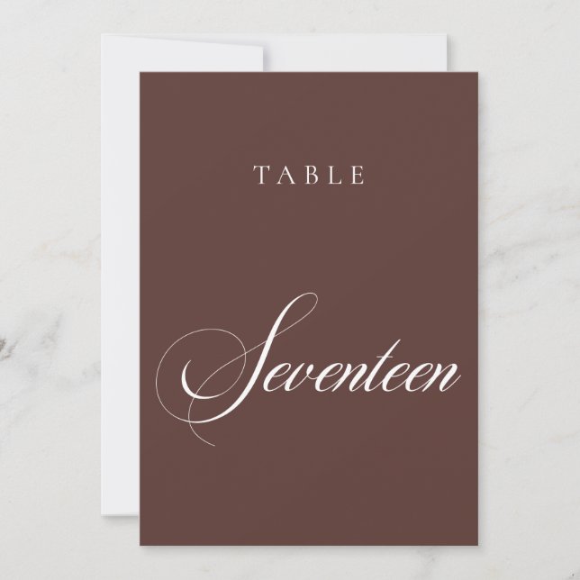 Numéro de table de mariage en calligraphie marron  (Devant)