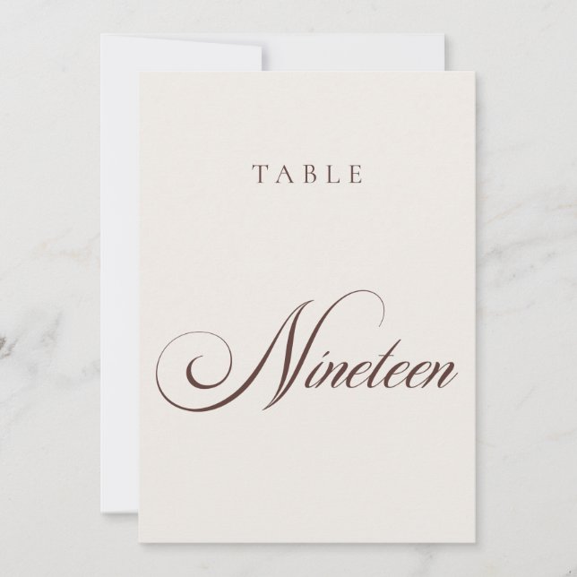 Numéro de table de mariage en calligraphie marron  (Devant)