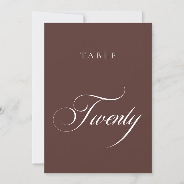 Numéro de table de mariage en calligraphie marron  (Devant)