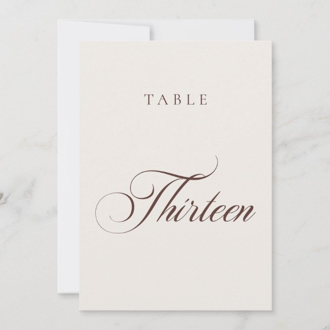 Numéro de table de mariage en calligraphie marron  (Devant)