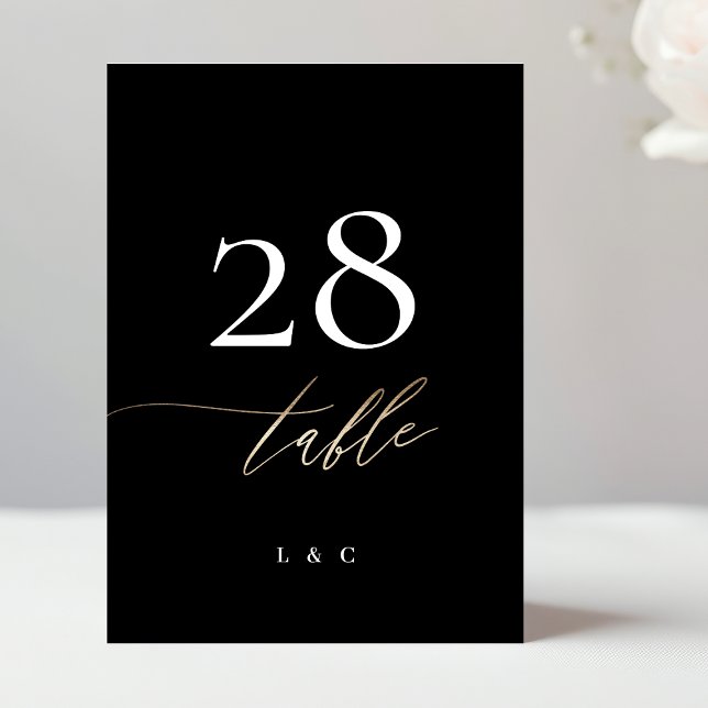 Numéro de table de mariage en calligraphie Noir Or (Créateur téléchargé)