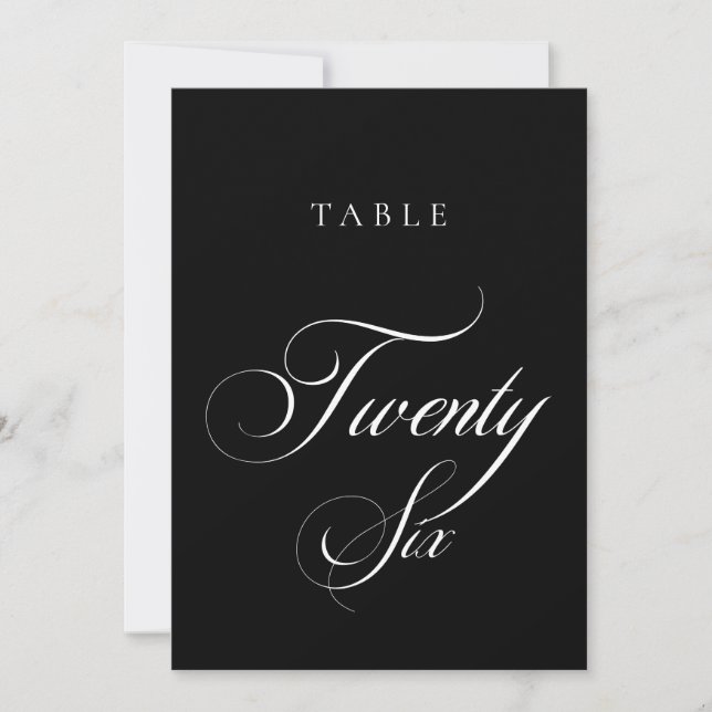 Numéro de table de mariage en calligraphie noire c (Devant)