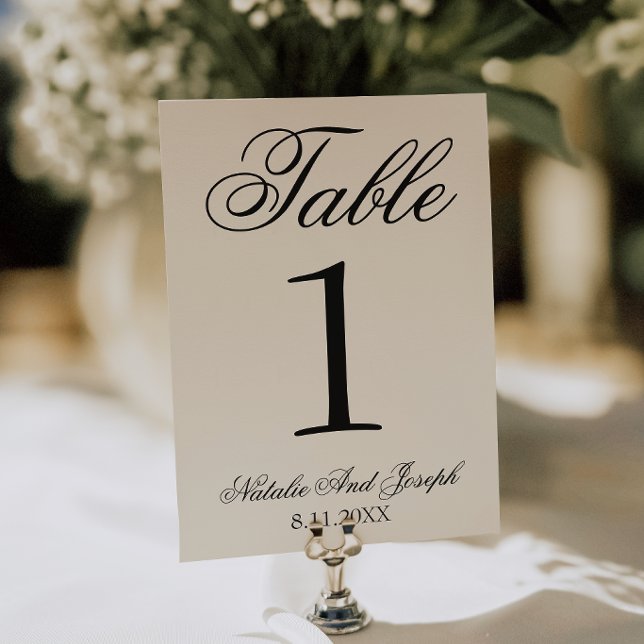 Numéro de table de mariage en crème noir élégant O (Créateur téléchargé)