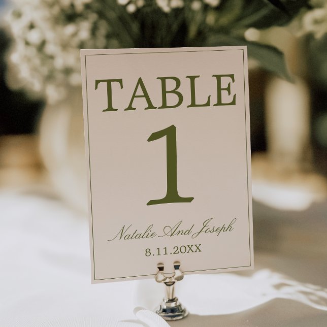 Numéro de table de mariage en crème vert olive Old (Créateur téléchargé)