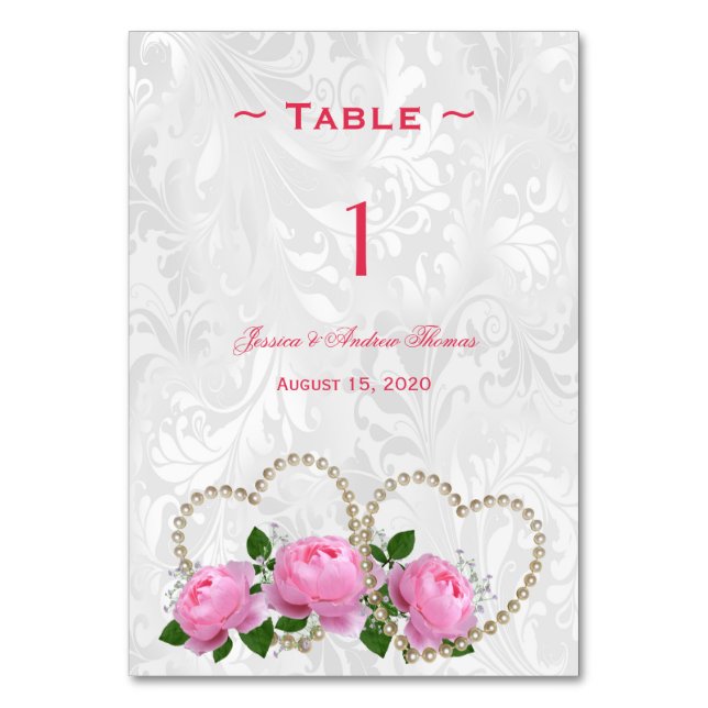Numéro de table de mariage en damas de coeurs et r (Par défaut)