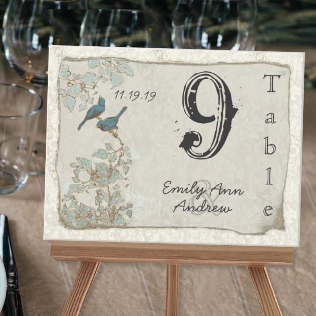 Numéro de table de mariage en damas oiseaux sarcel (Créateur téléchargé)