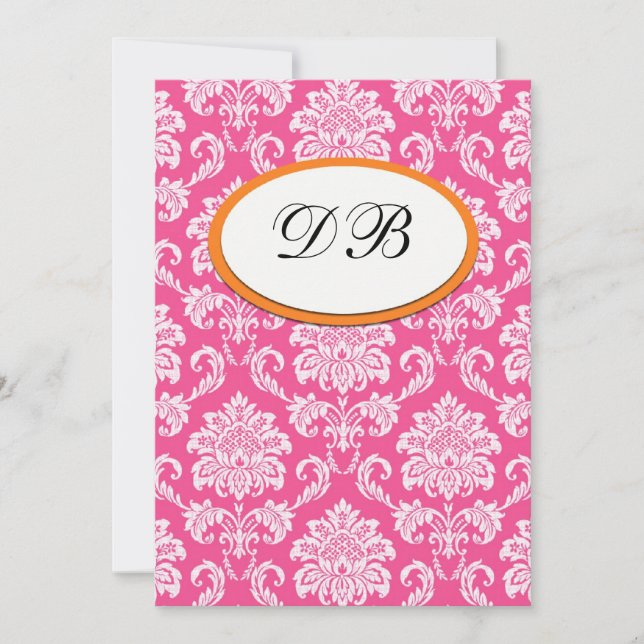 Numéro de table de mariage en damas rose et orange (Devant)