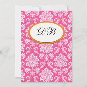 Numéro de table de mariage en damas rose et orange