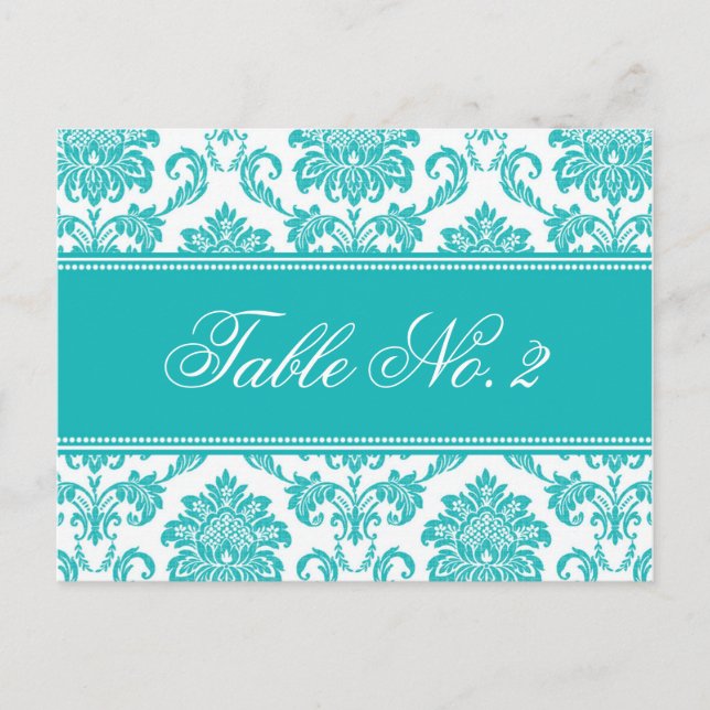 Numéro de table de mariage en Damas sarcelle (Devant)