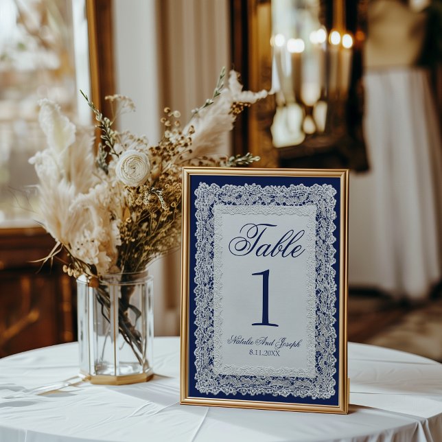Numéro de table de mariage en dentelle bleu marine (Créateur téléchargé)