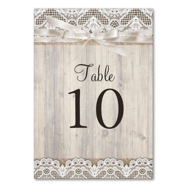 Numéro de table de mariage en dentelle et bois rus (Par défaut)