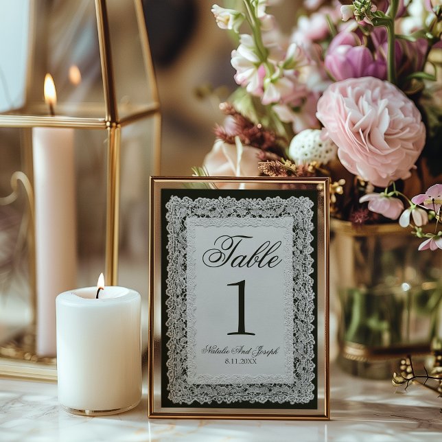 Numéro de table de mariage en dentelle noir et bla (Créateur téléchargé)