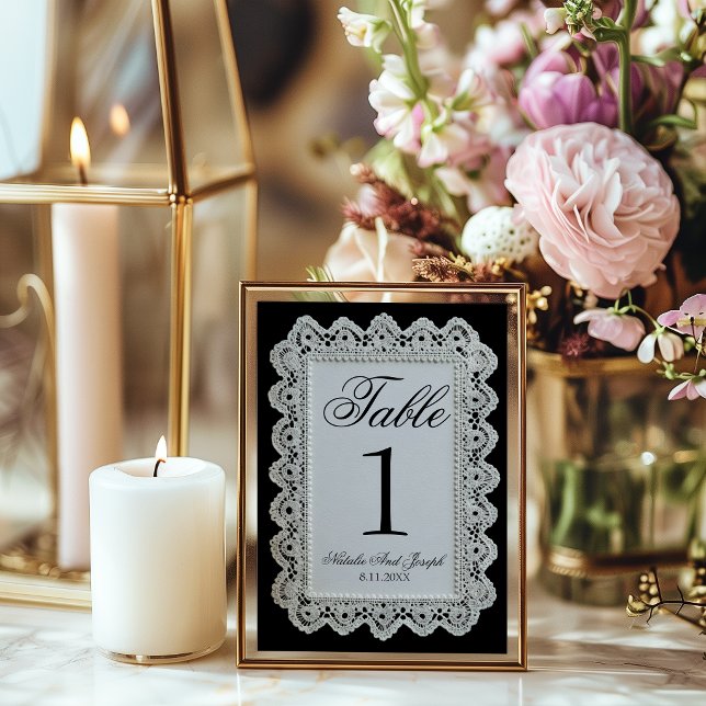 Numéro de table de mariage en dentelle noir et bla (Créateur téléchargé)