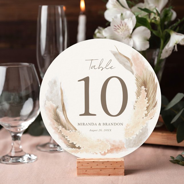 Numéro de table de mariage en herbe de Pampas Bohè (Créateur téléchargé)