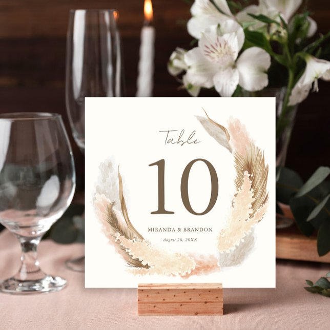 Numéro de table de mariage en herbe de Pampas rust (Créateur téléchargé)