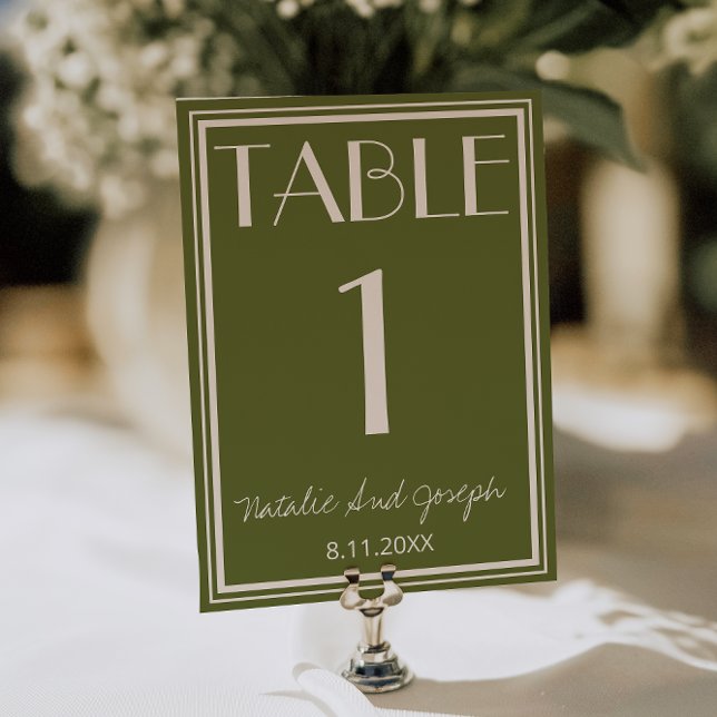 Numéro de table de mariage en ivoire vert olive Ol (Créateur téléchargé)