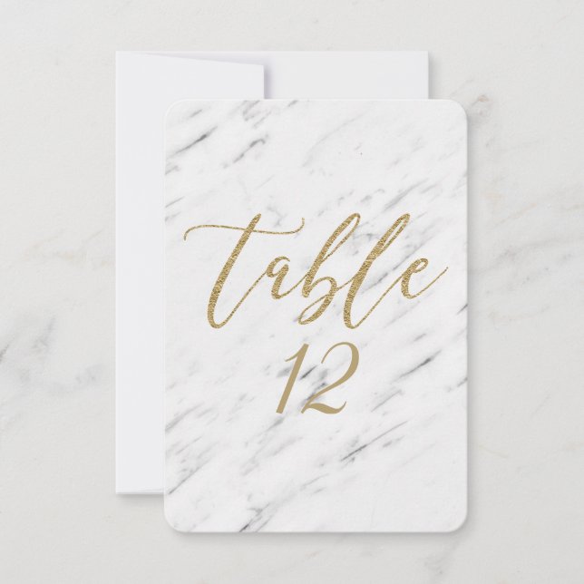 Numéro de table de mariage en marbre blanc et or é (Devant)