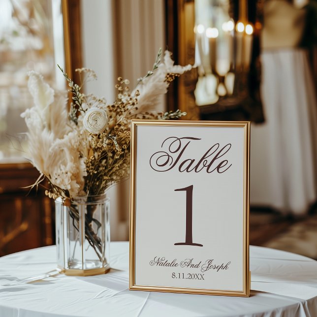 Numéro de table de mariage en marron chocolat arge (Créateur téléchargé)