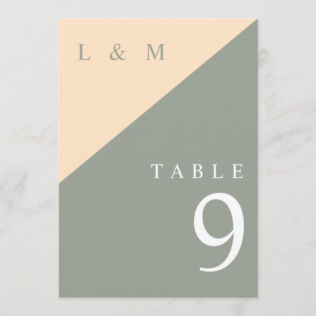 Numéro de table de mariage en monogramme vert saug (Devant)