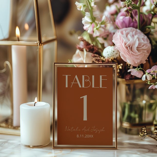 Numéro de table de mariage en orange brûlé doré él (Créateur téléchargé)