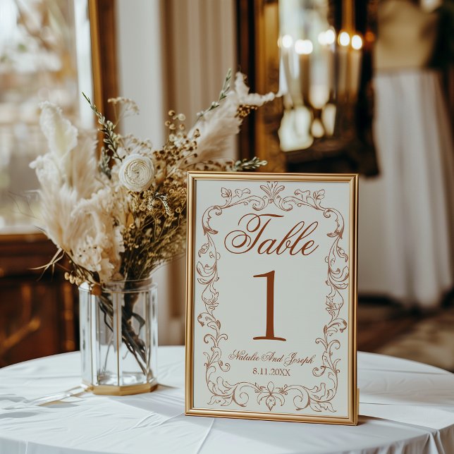 Numéro de table de mariage en orange brûlé rétro à (Créateur téléchargé)