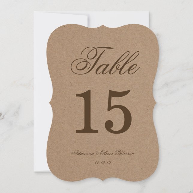 Numéro de table de mariage en papier kraft rustiqu (Dos)