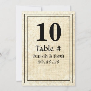 Numéro de table de mariage en toile de jute damass