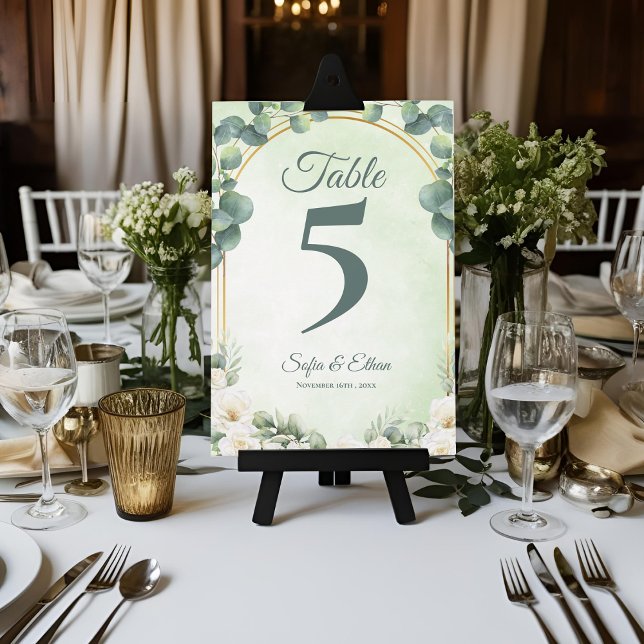 Numéro de table de mariage en verdure botanique Eu (Botanical Greenery Eucalyptus Wedding Table Number)