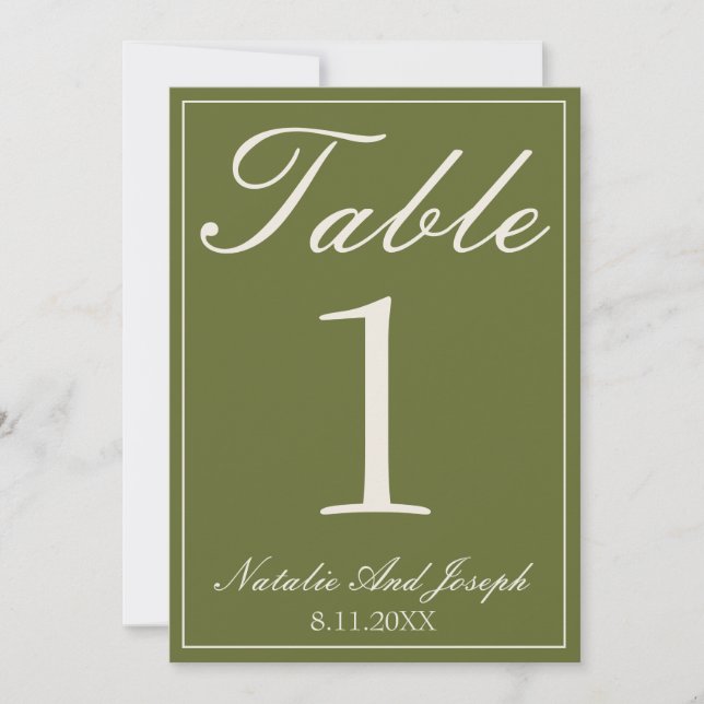 Numéro de table de mariage en vert olive chocolat  (Devant)