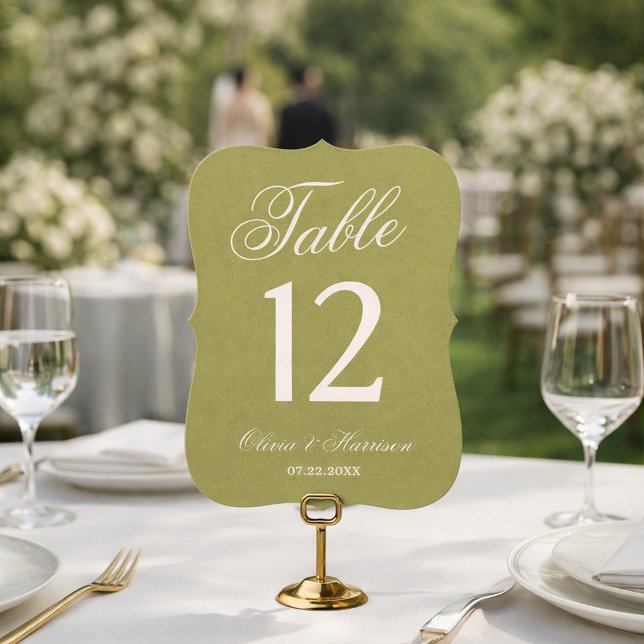 Numéro de table de mariage en vert olive découpé (Créateur téléchargé)
