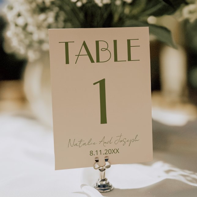 Numéro de table de mariage en vieil argent olive v (Créateur téléchargé)