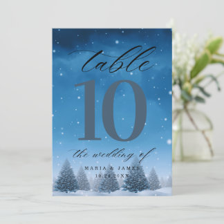 Numéro de table de mariage enneigé en hiver