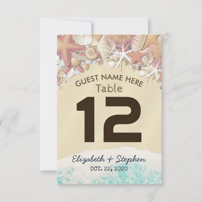 Numéro de table de mariage Étoile de mer de plage  (Devant)