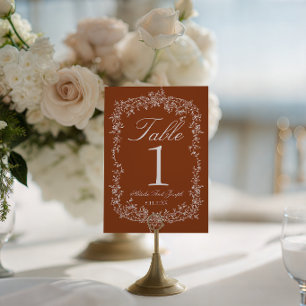 Numéro de table de mariage Fancy Floral Burnt Oran