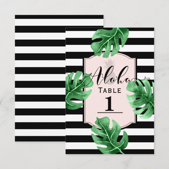Numéro de table de mariage feuilles tropicales et  (Devant / Derrière)