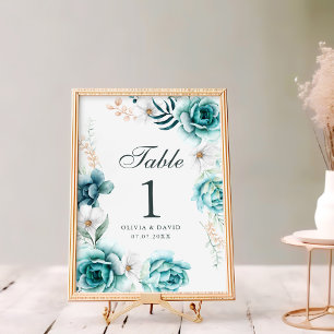 Numéro de table de Mariage Fleur sauvage turquoise