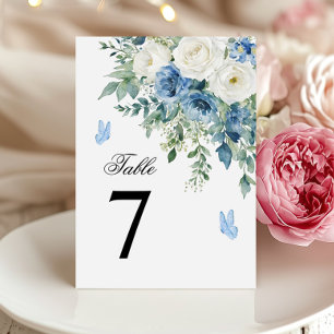 Numéro de table de mariage Fleurs Bleu Poussiéreux
