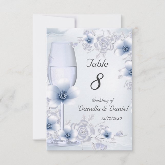 Numéro de table de mariage Fleurs Roses bleues arg (Devant)