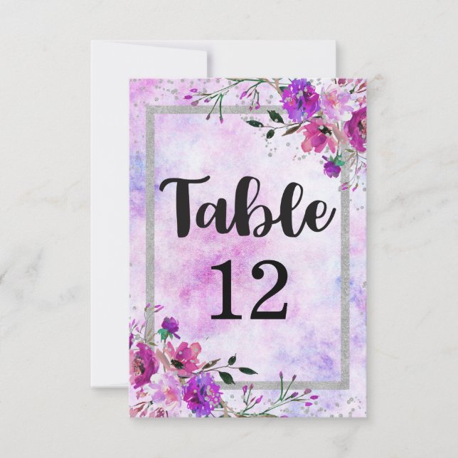 Numéro de table de mariage Fleurs violettes et arg (Devant)