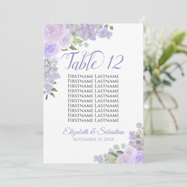Numéro de table de mariage floral à la lavande et  (Debout devant)