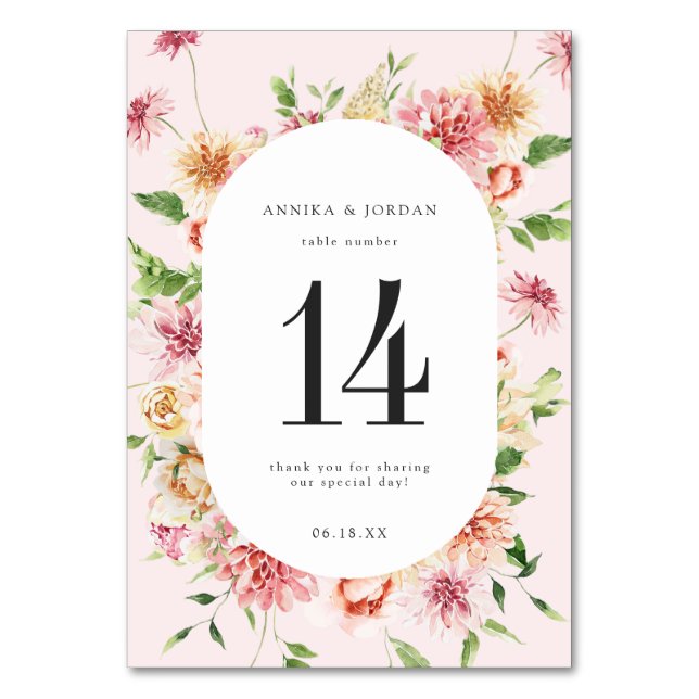 Numéro de table de mariage floral Afterglow Garden (Par défaut)